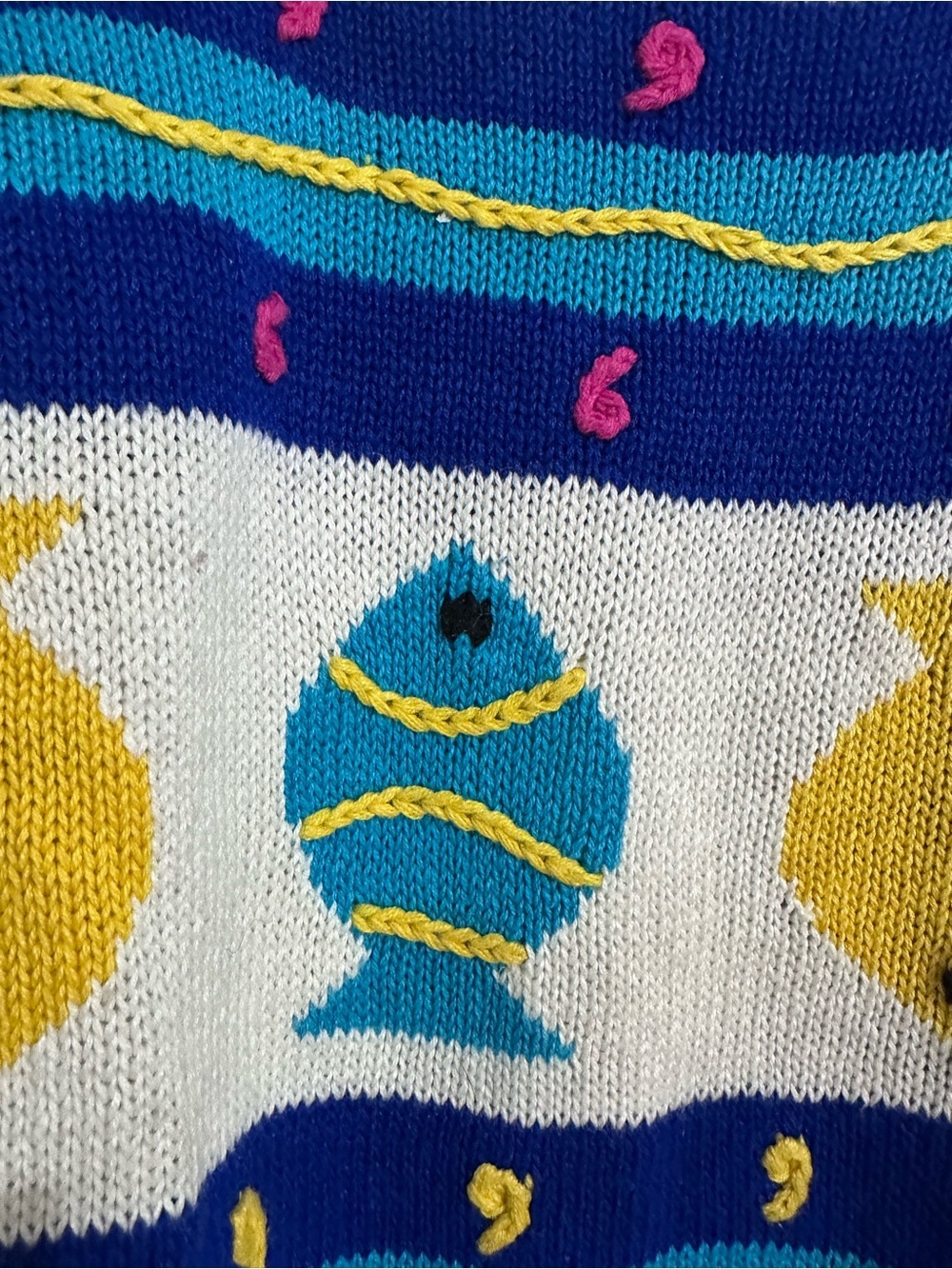 VTG PS Sport Fish Knit Sweater Top Women’s P Small Coastal Novelty - Picture 9 of 11